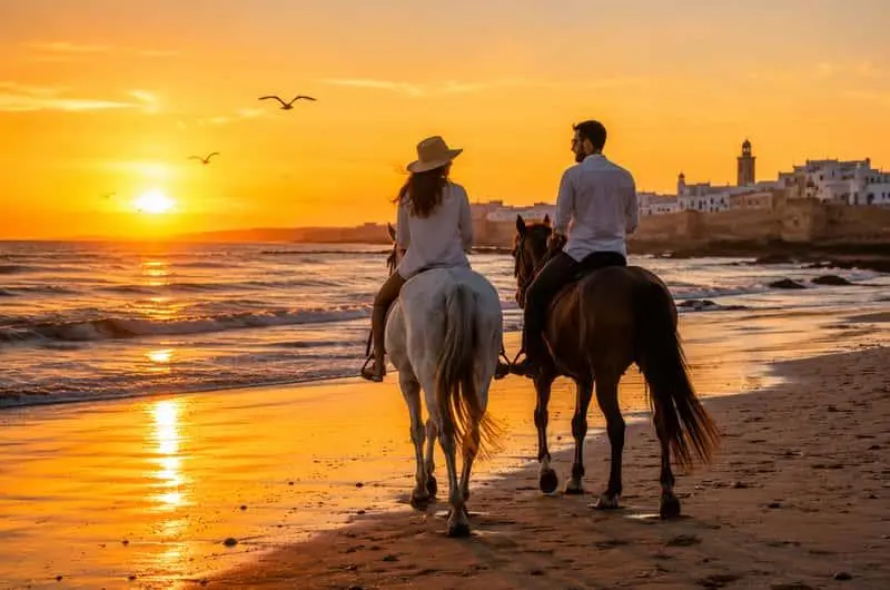 Couple profitant du littoral et d'une activité romantique à Essaouira