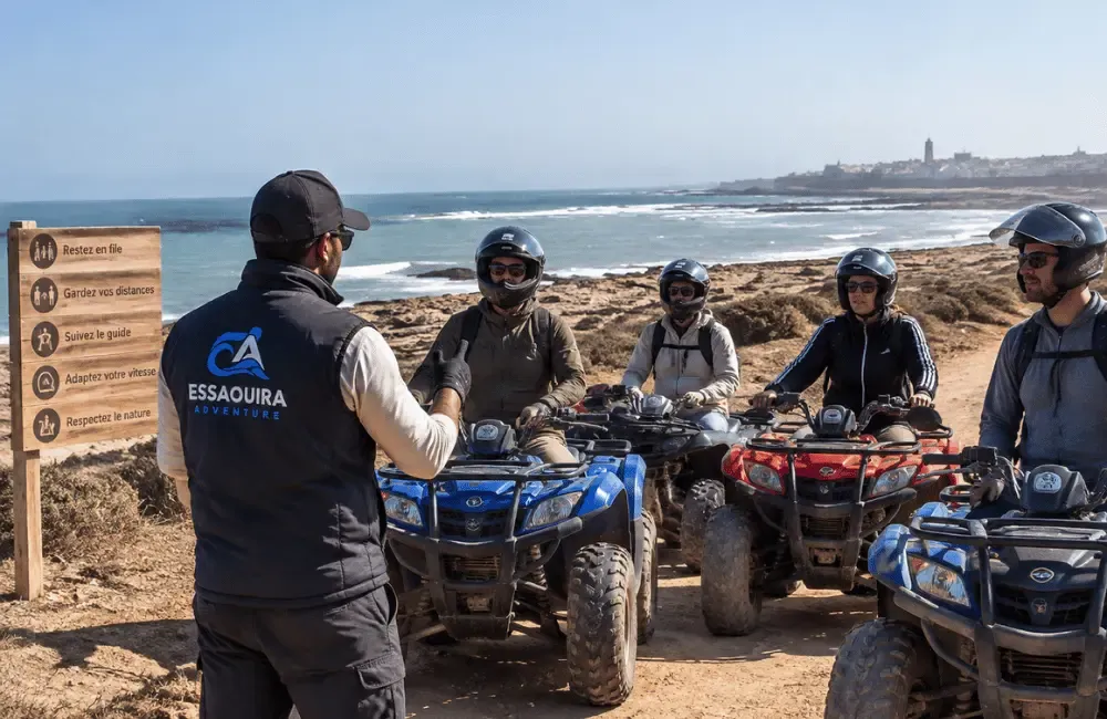 Briefing de sécurité quad Essaouira : consignes de conduite responsable face à la mer à Diabat