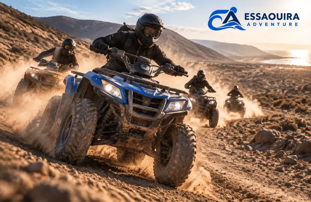 Randonnée quad Cap Sim Essaouira : franchissement sécurisé des dunes de sable sous la conduite du moniteur